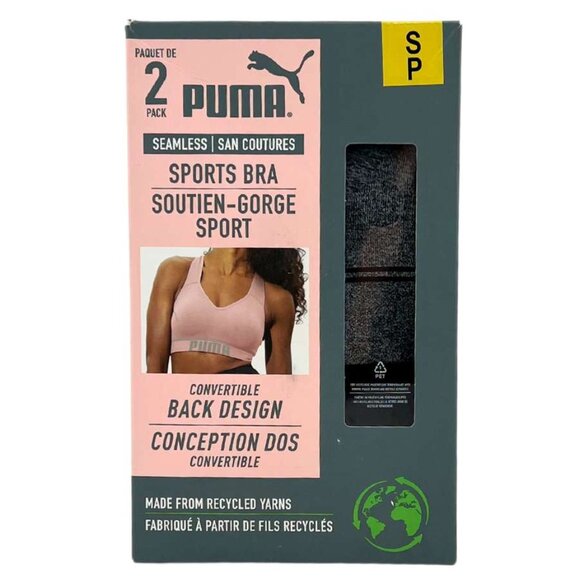 Puma | Women's Seamless Sports Bra 2 Pack | Grey & Black | Small - Picture 1 of 3